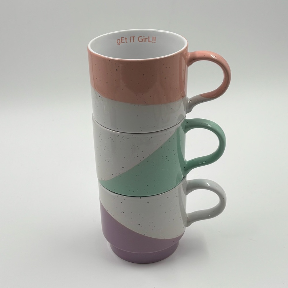 NWT Mainstays 3pc Stackable Mug Set - Kindness, Best Day, Get It Girl